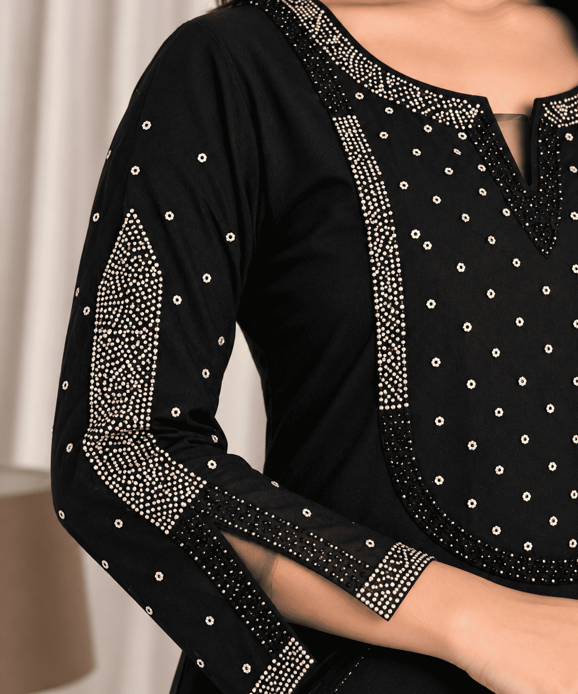 Black Mul Chanderi Embroidered Kurta and Pant with Dupatta