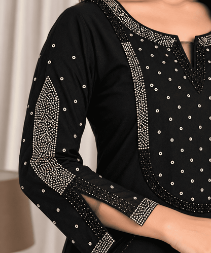 Black Mul Chanderi Embroidered Kurta and Pant with Dupatta