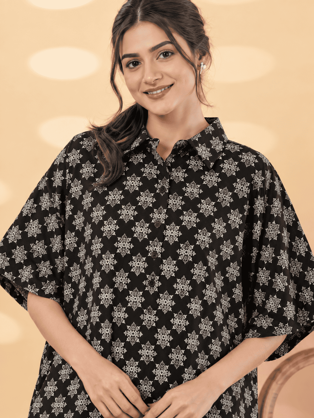 Black Printed Cotton Blend Co-ord Set