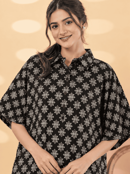 Black Printed Cotton Blend Co-ord Set