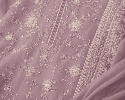 Unstitched Lavender Georgette With Sequin Embroidered Suit Material