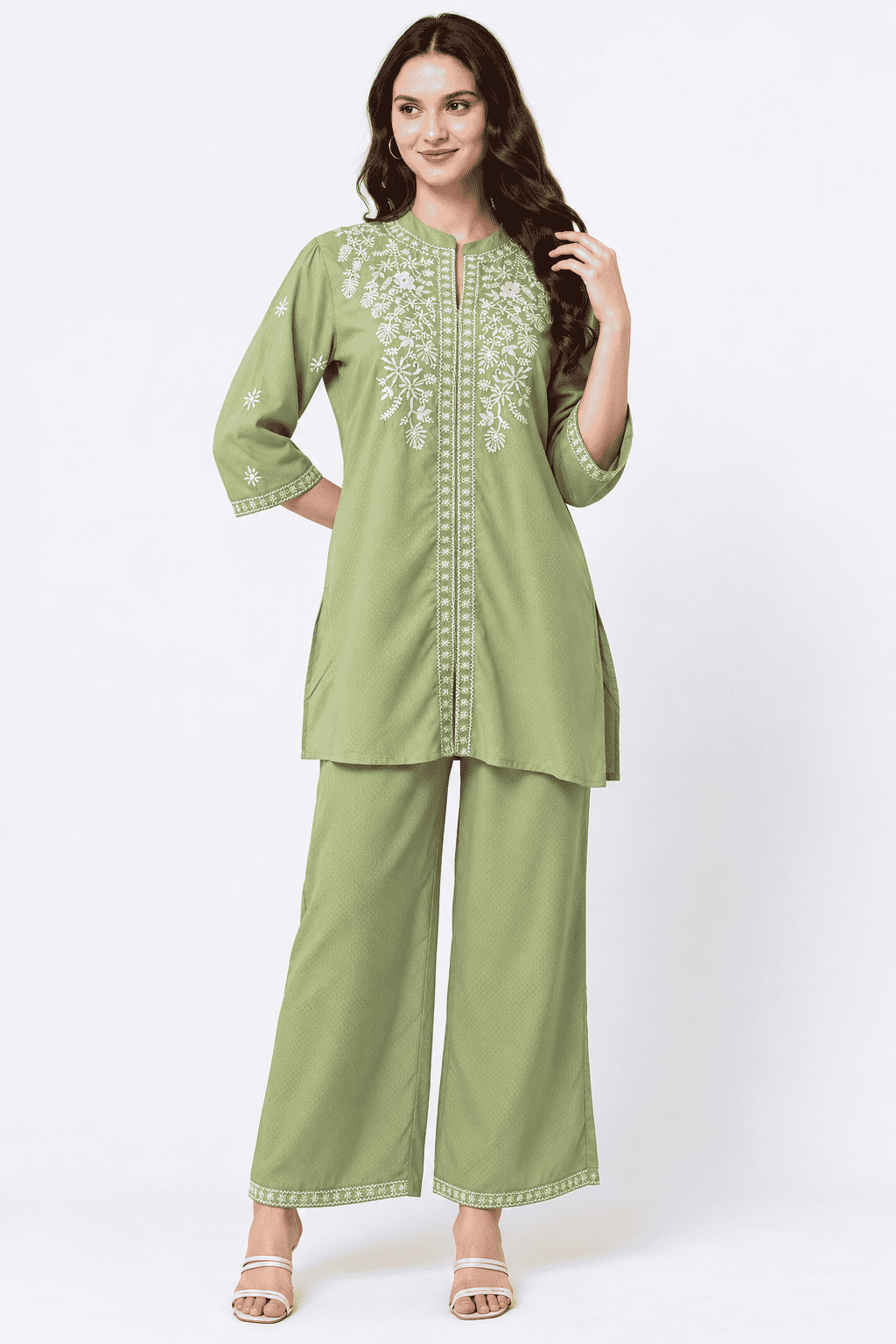 Sage Green Embroidered Viscose Co-ord Set
