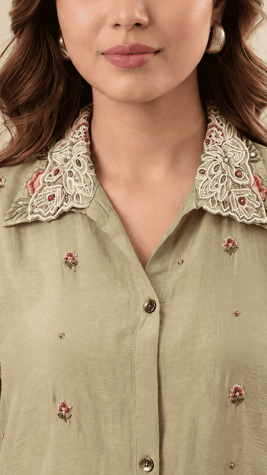 Ivory Floral Embroidered Chinon Kurta Sharara Set