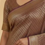 Mauve-Plum Banarasi Silk Saree With Intricate Gold Zari Floral Work