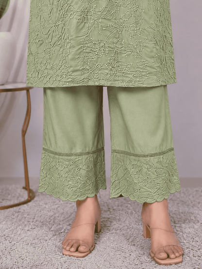 Sage Green Embroidered Viscose Kurta Pant Set
