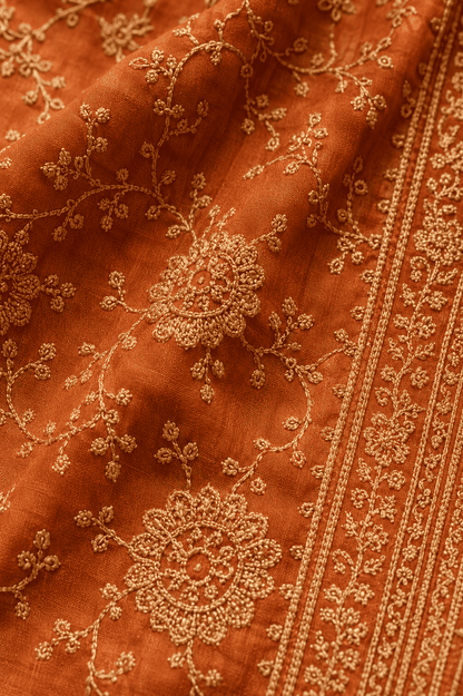 Unstitched Rose-Red Tissue Silk With Zari Work Suit Material
