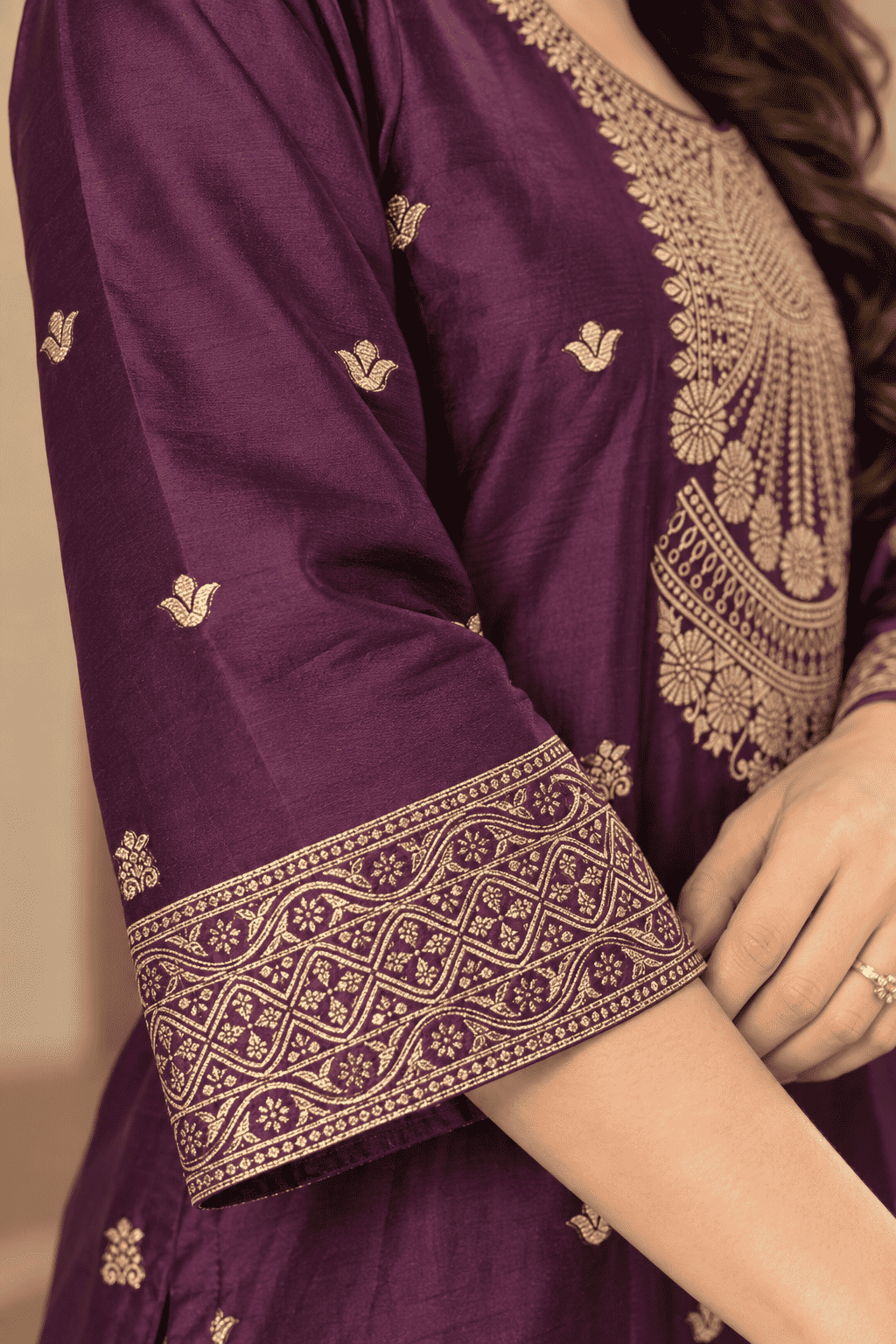 Wine Cotton Silk Blend Kurta Pant and Dupatta Set
