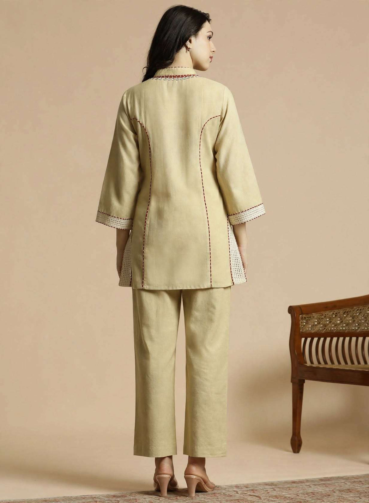 Off-White Embroidered Cotton Flex Co-ord Set