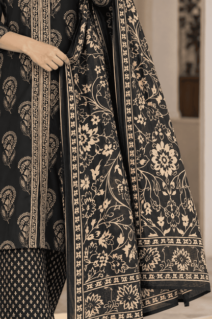Black Printed Cotton Blend Kurta Pant and Dupatta