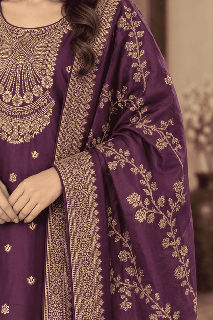 Wine Cotton Silk Blend Kurta Pant and Dupatta Set