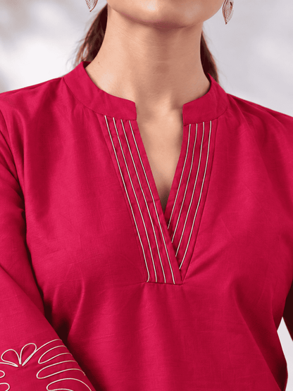 Rani Pink Cotton Blend Kurta and Pant Set