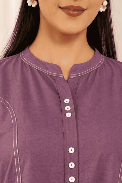 Wine Butter Cotton kurta pant set