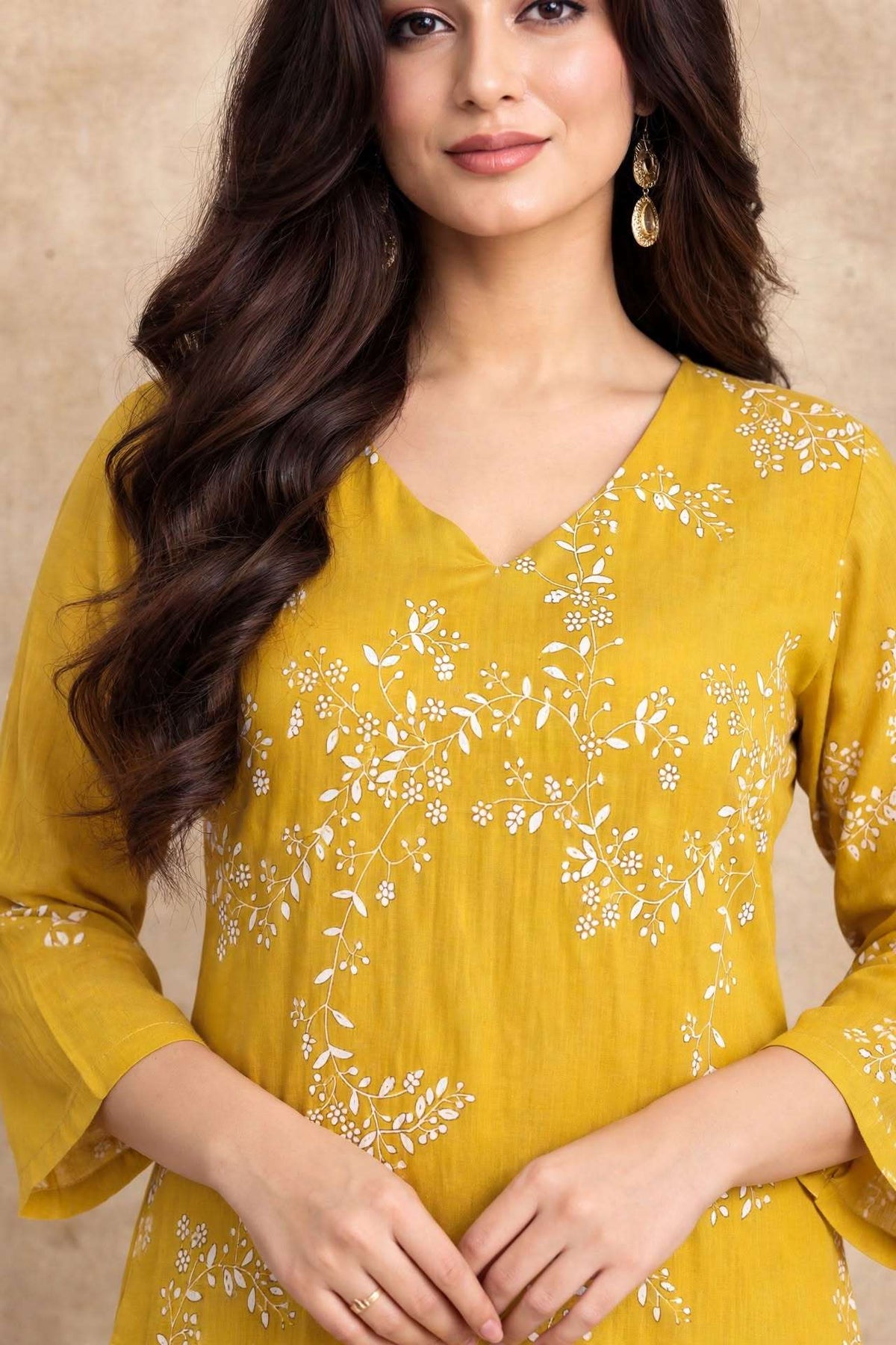 Yellow Floral Embroidery Mul Chanderi Kurta Set with Dupatta