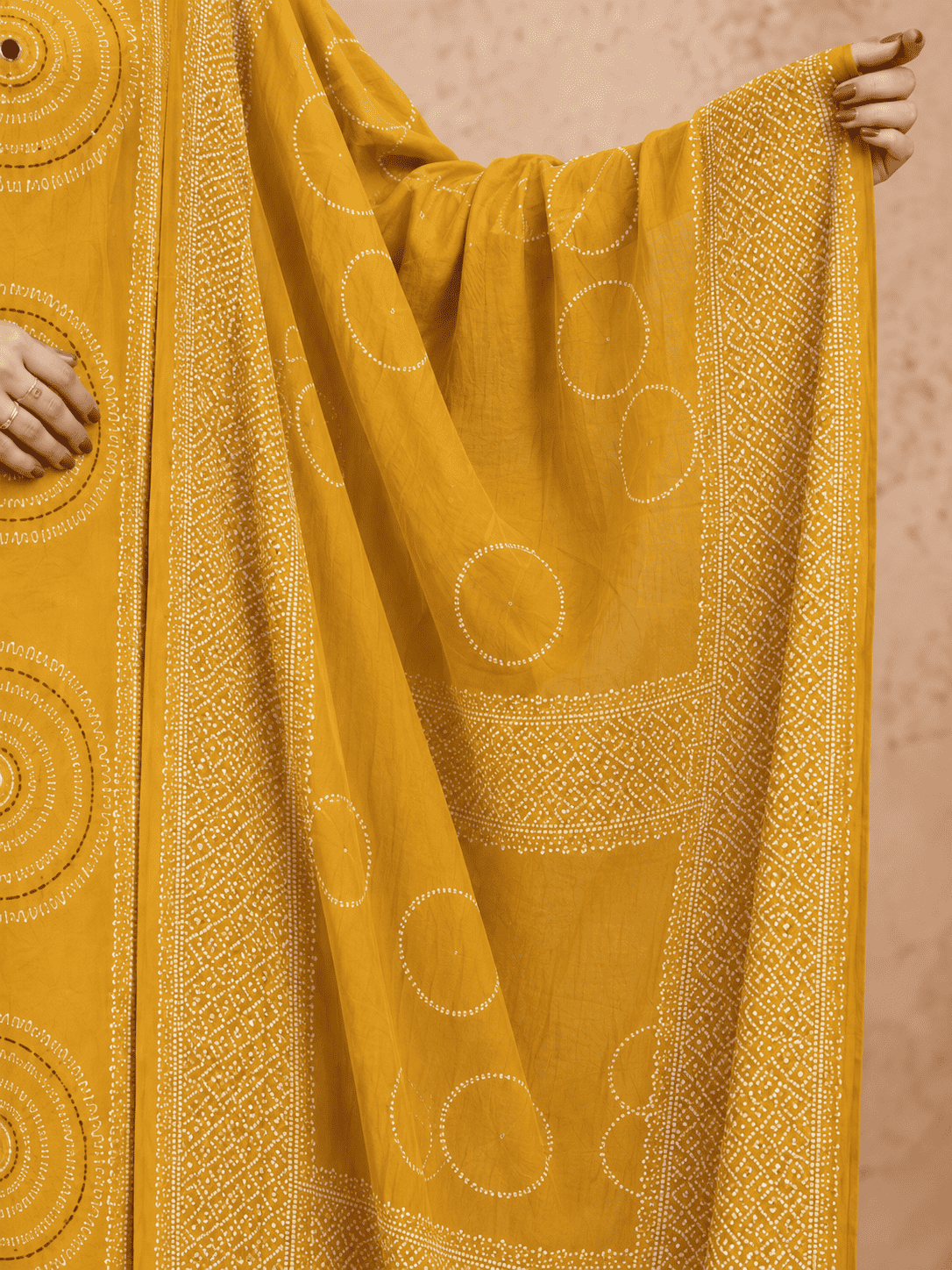 Mustard Yellow Printed Cotton Kurta and pant with dupatta