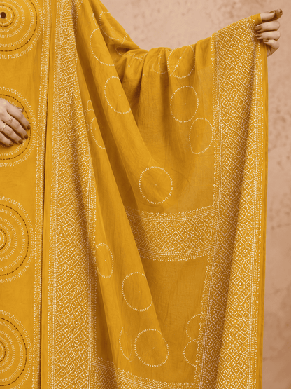 Mustard Yellow Printed Cotton Kurta and pant with dupatta
