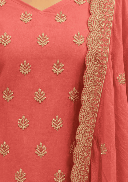 Unstitched Dusty Rose Shimmer Silk-Blend Embroidered Suit Material