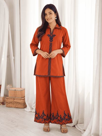 Rust Orange Cotton Blend Co-ord Set