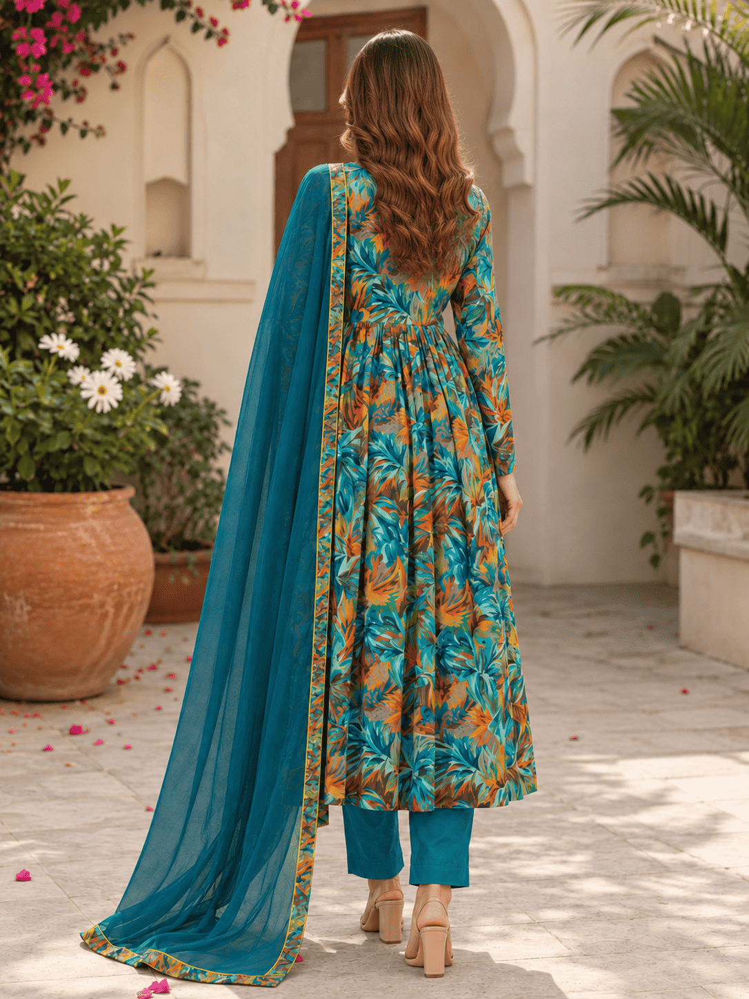 Cotton Mix Tropical Print Suit Set With Dupatta