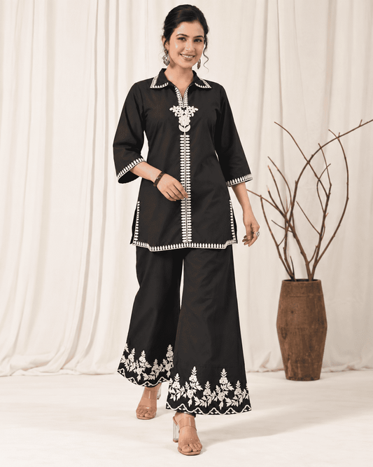 Black Cotton Blend Co-ord Set