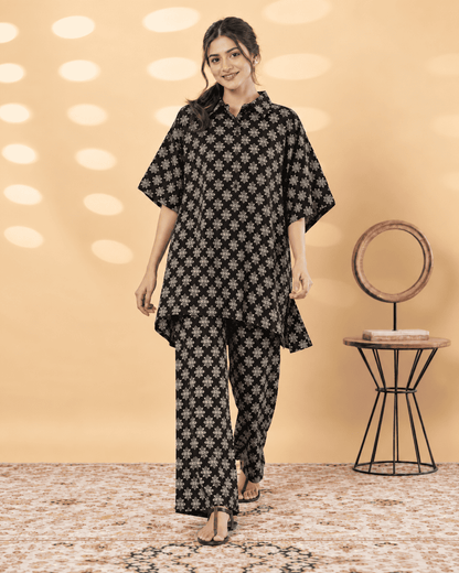Black Printed Cotton Blend Co-ord Set