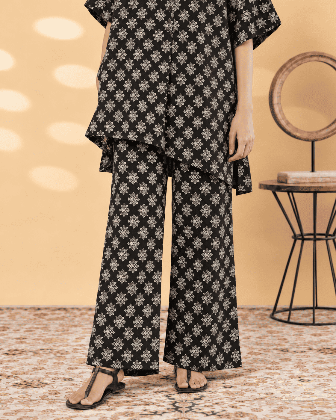 Black Printed Cotton Blend Co-ord Set
