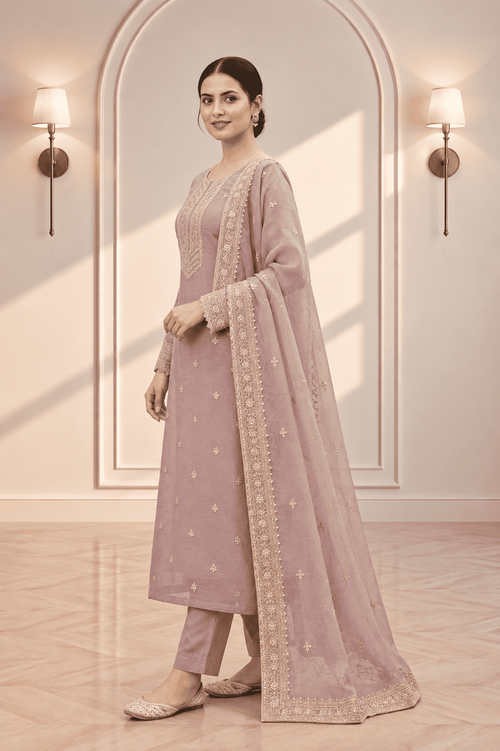 Semi Stitched Soft Blush Pink With Delicate Work Suit Material