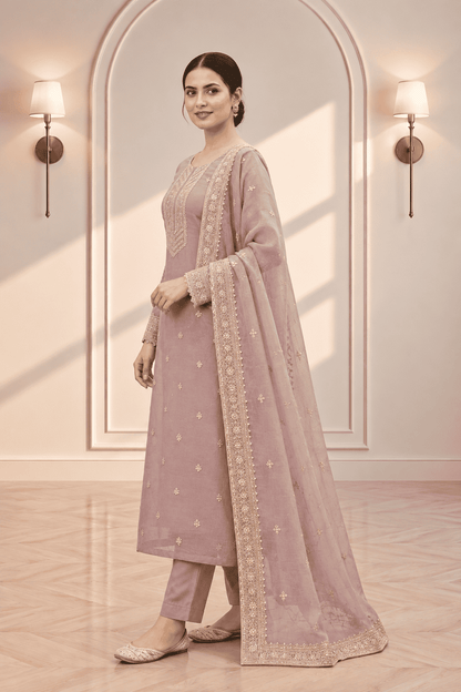 Semi Stitched Soft Blush Pink With Delicate Work Suit Material