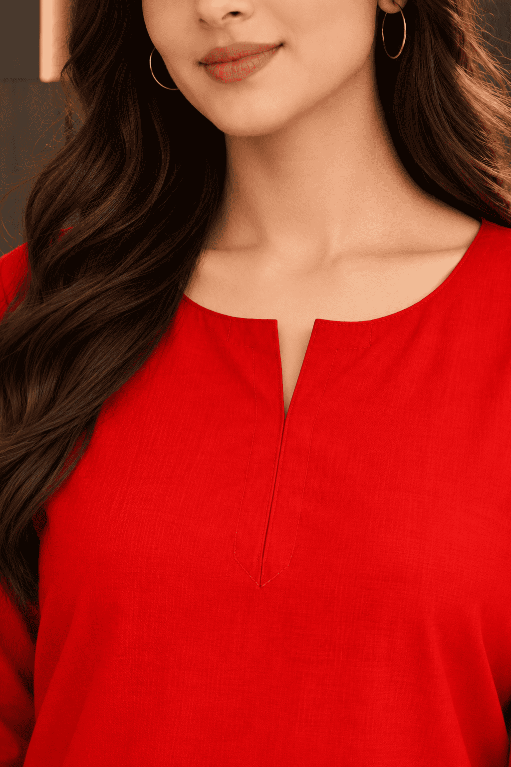 Bright Red embroidered border design linen kurta pant set