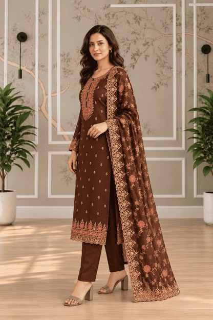 Semi Stitched Dark Purple Georgette With Ornate Embroidery Suit Material