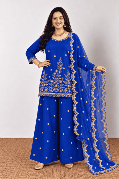 Royal Blue Cotton  Kurta Palazzo With Dupatta