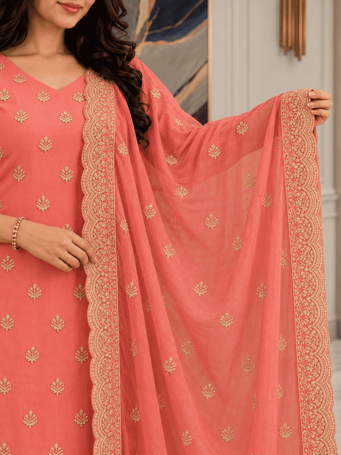 Unstitched Dusty Rose Shimmer Silk-Blend Embroidered Suit Material