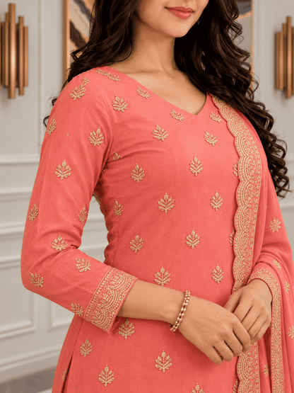 Unstitched Dusty Rose Shimmer Silk-Blend Embroidered Suit Material