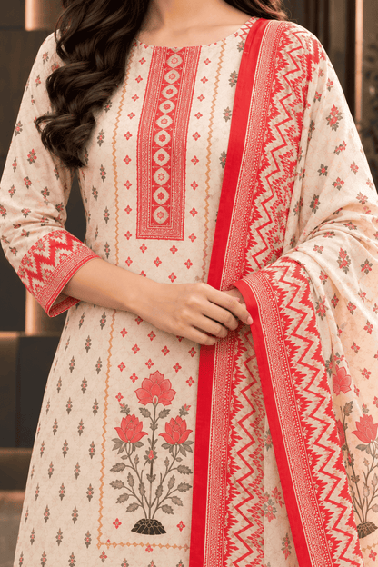Unstitched pink printed cotton suit set with dupatta