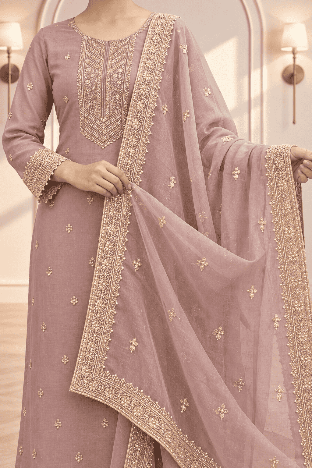 Semi Stitched Soft Blush Pink With Delicate Work Suit Material