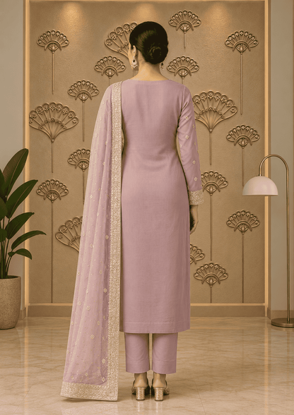 Semi Stitched Sheer Chiffon Lilac With Sequins Suit Material