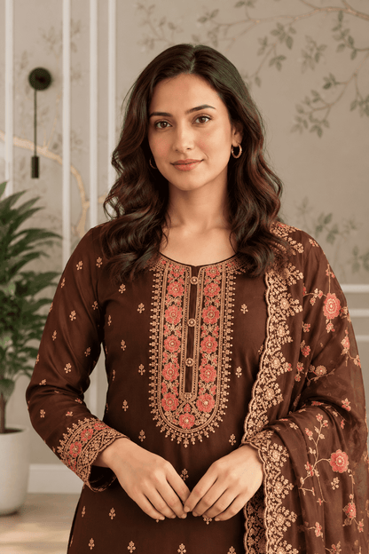 Semi Stitched Dark Purple Georgette With Ornate Embroidery Suit Material