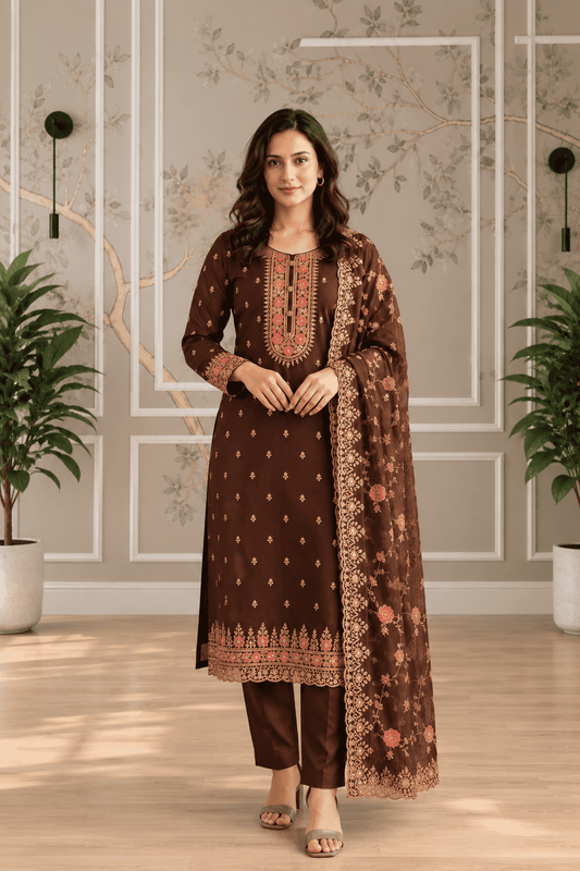 Semi Stitched Dark Purple Georgette With Ornate Embroidery Suit Material