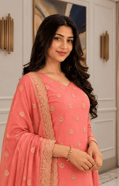 Unstitched Dusty Rose Shimmer Silk-Blend Embroidered Suit Material