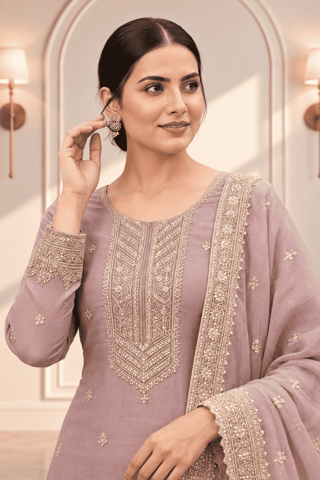 Semi Stitched Soft Blush Pink With Delicate Work Suit Material