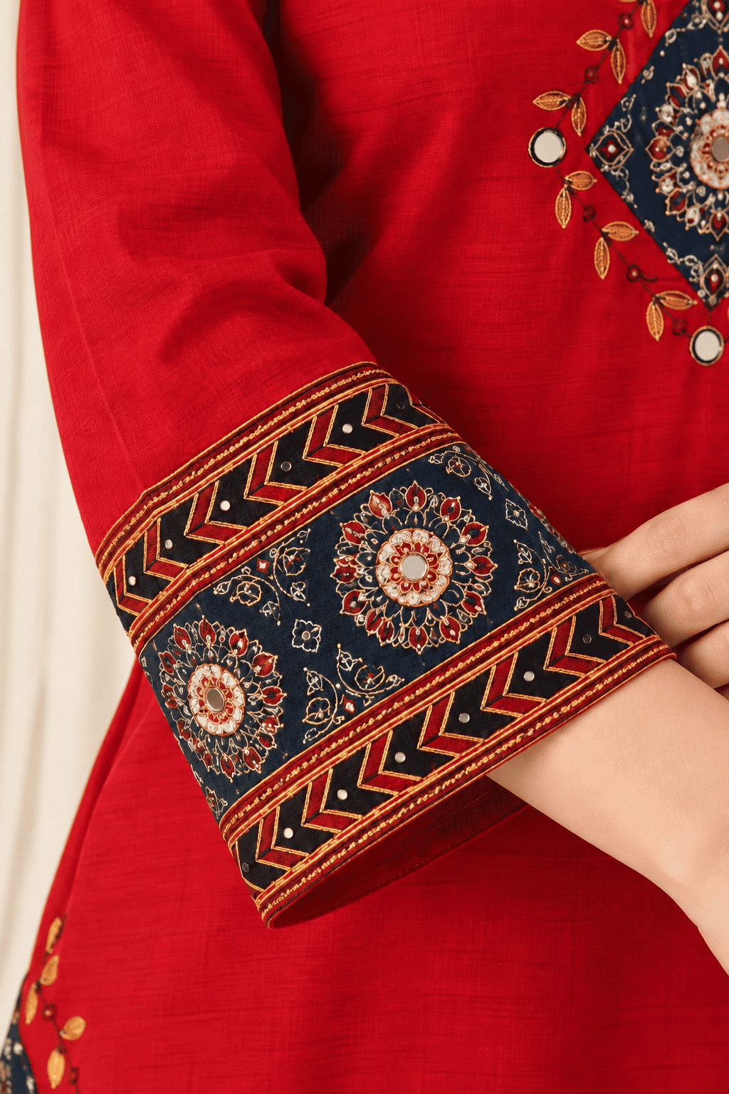 Red Cotton Kurta and pant with dupatta
