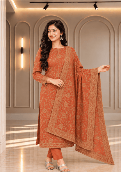 Unstitched Rose-Red Tissue Silk With Zari Work Suit Material