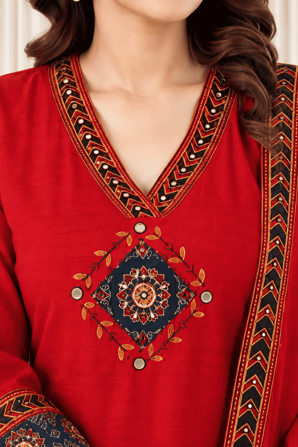 Red Cotton Kurta and pant with dupatta