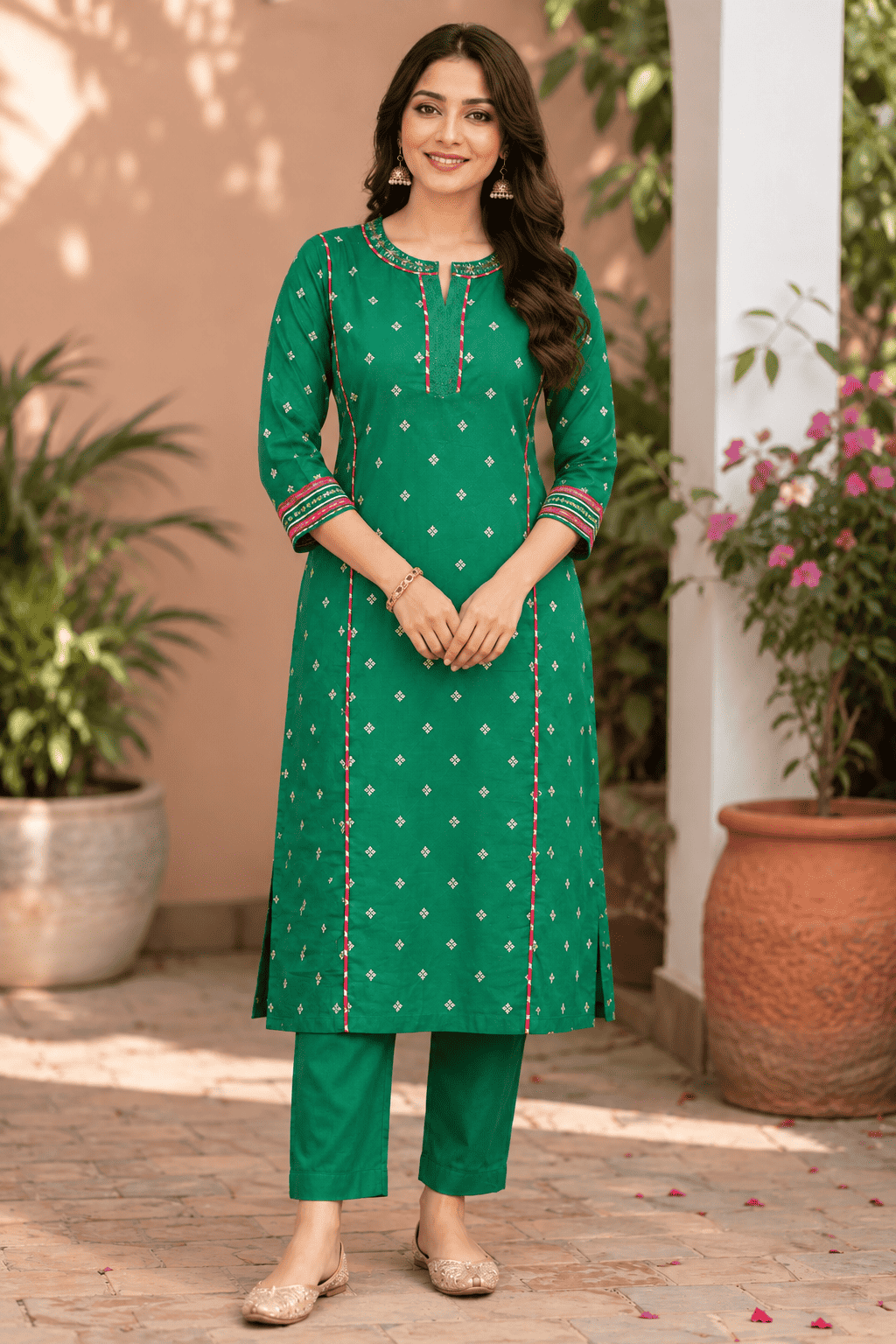 Emerald Green Jacquard booti Silk Kurta Pant Set