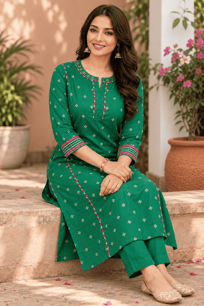 Emerald Green Jacquard booti Silk Kurta Pant Set