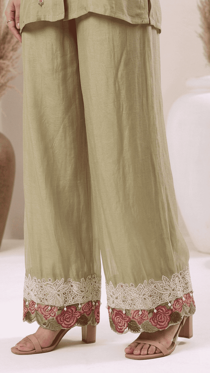 Ivory Floral Embroidered Chinon Kurta Sharara Set