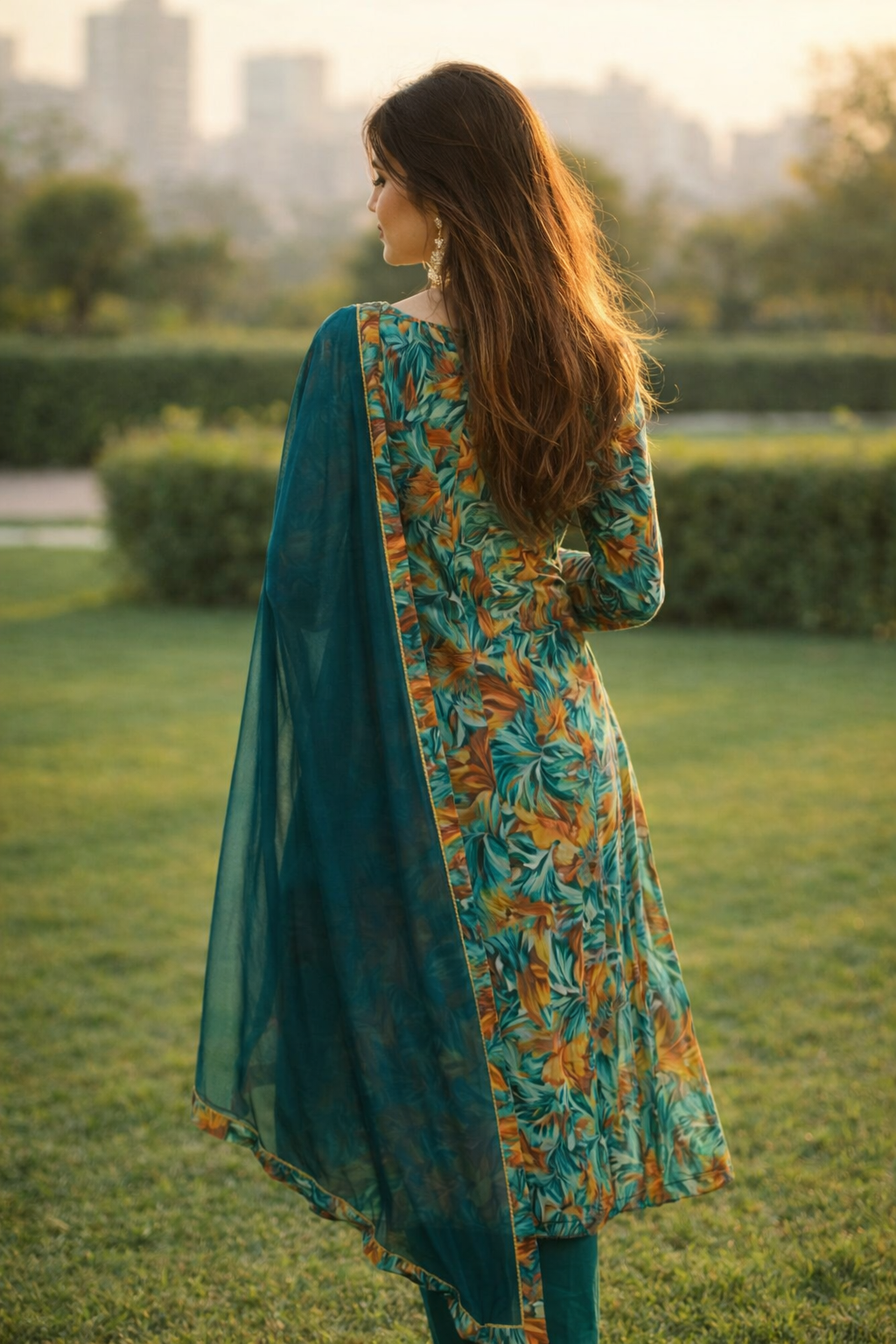 cotton mix tropical print suit set with dupatta