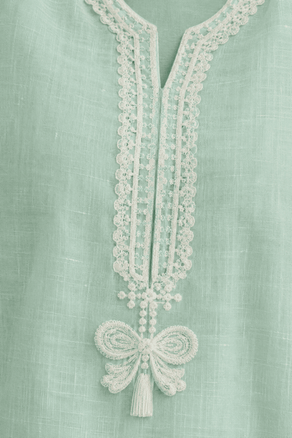Unstitched sea green linen suit set with dupatta