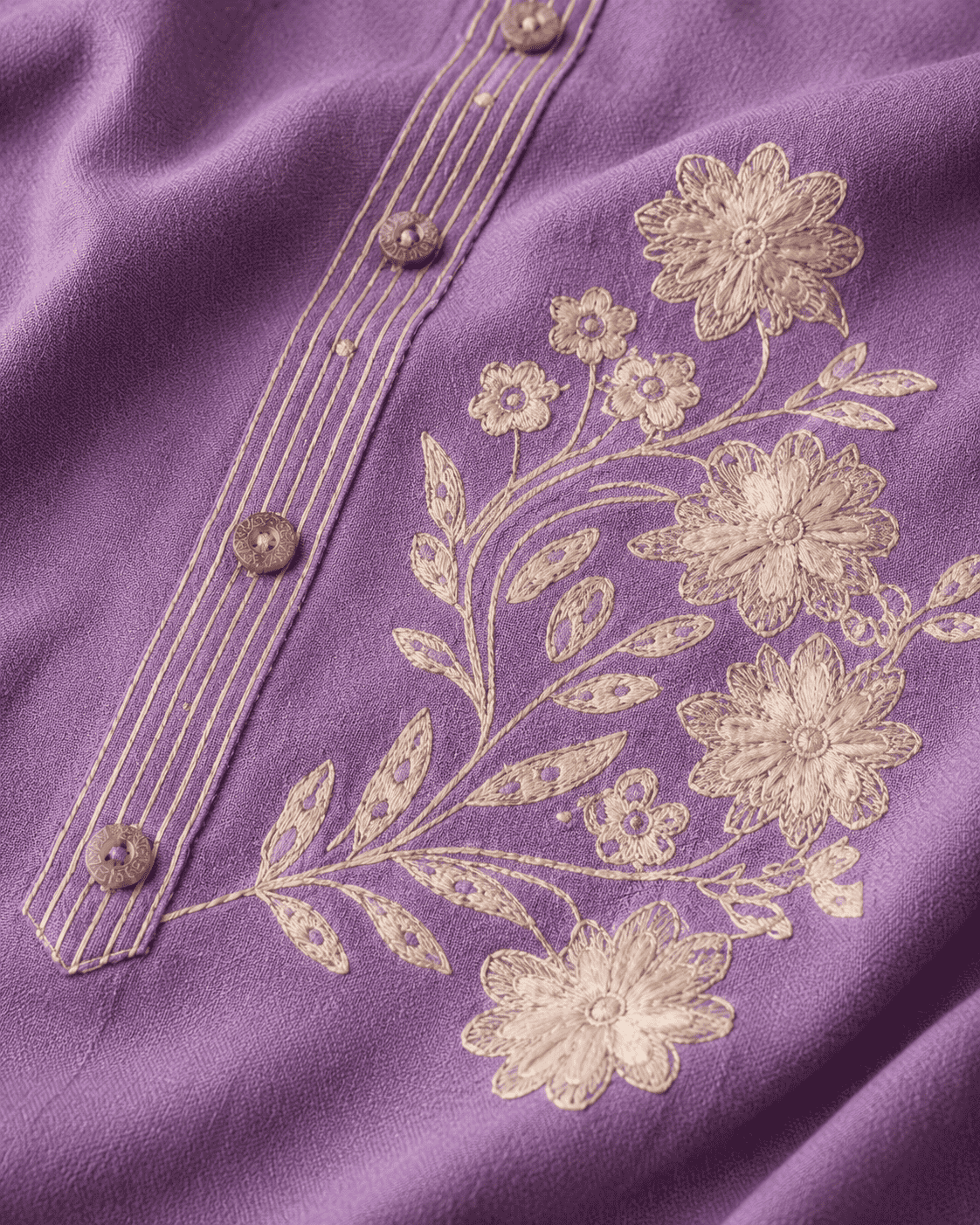 Unstitched purple embroidered cotton suit set with a contrasting dupatta