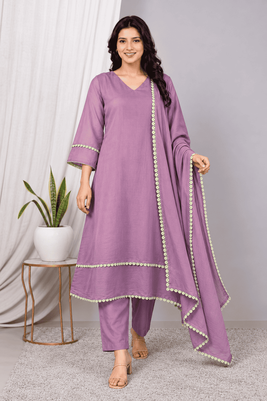 Lavender Mul Chanderi Kurta and Pant with Dupatta