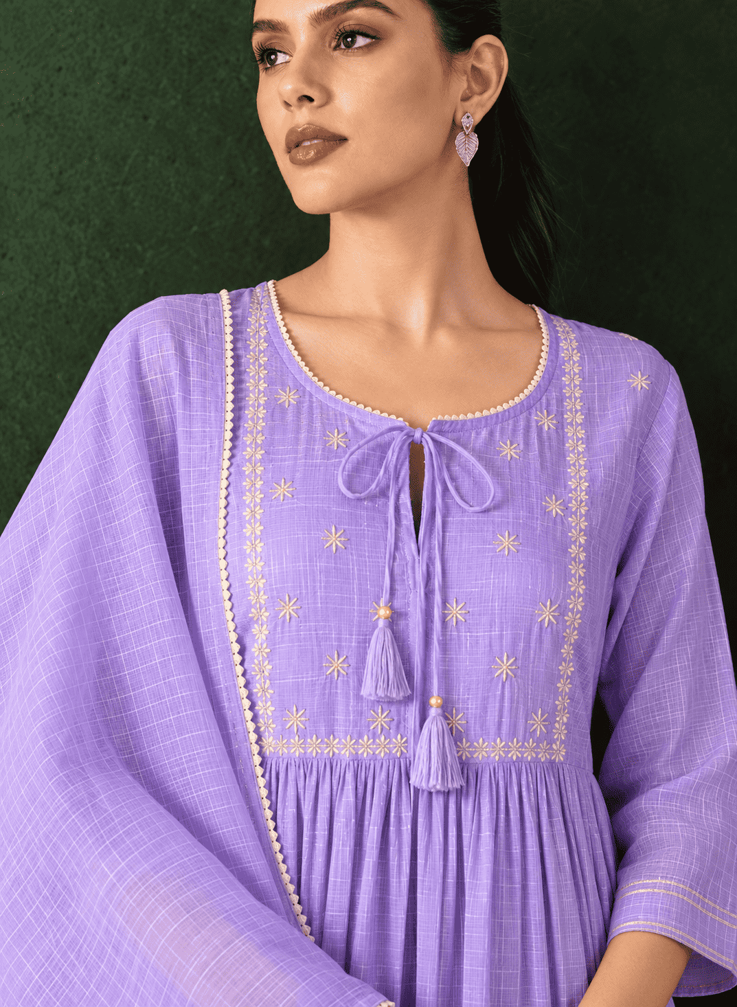 Kota doria lavender kurta pant set with dupatta